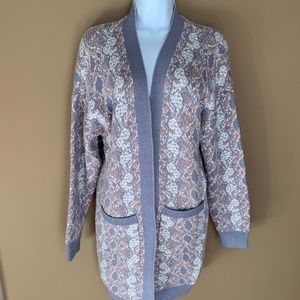 NWT FATE Blue, White and Pink long cardigan. Warm and cozy Size S.